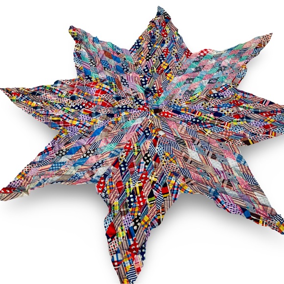 Vintage Antique Colorful Patchwork Quilt Star Hand Stitched - Picture 5 of 8